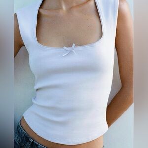 Zara white lace trim top with bow